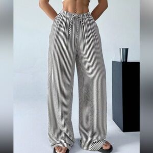 SHEIN Women's Casual Striped Wide-Leg Long Pants
